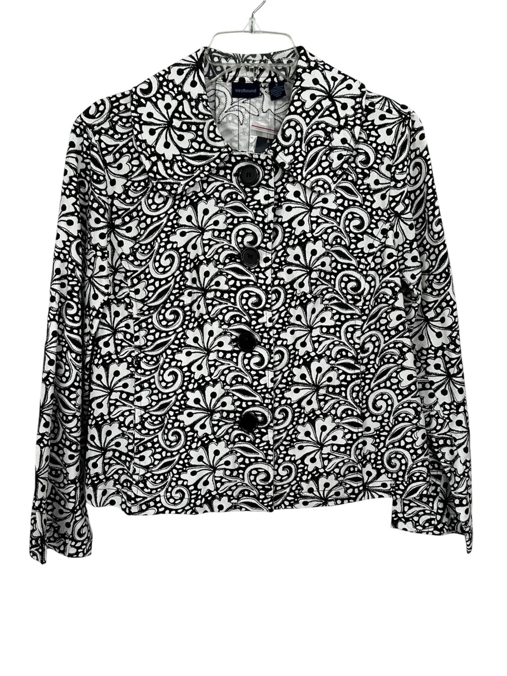 NWT Westbound Jacket Button Front Black White Cotton Women’s Size Small